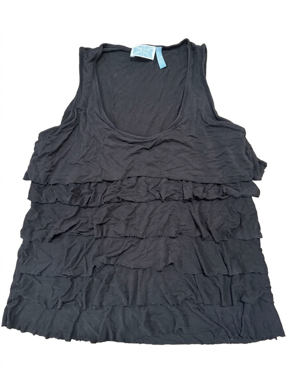 VTG Y2K Survival Black Tiered Ruffle Tank Top Size L Whimsygoth Coquette